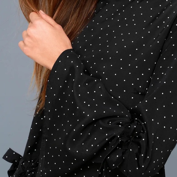 MinkPink Black and White Polka Dot Long Sleeve Shift Dress - Picture 3 of 3